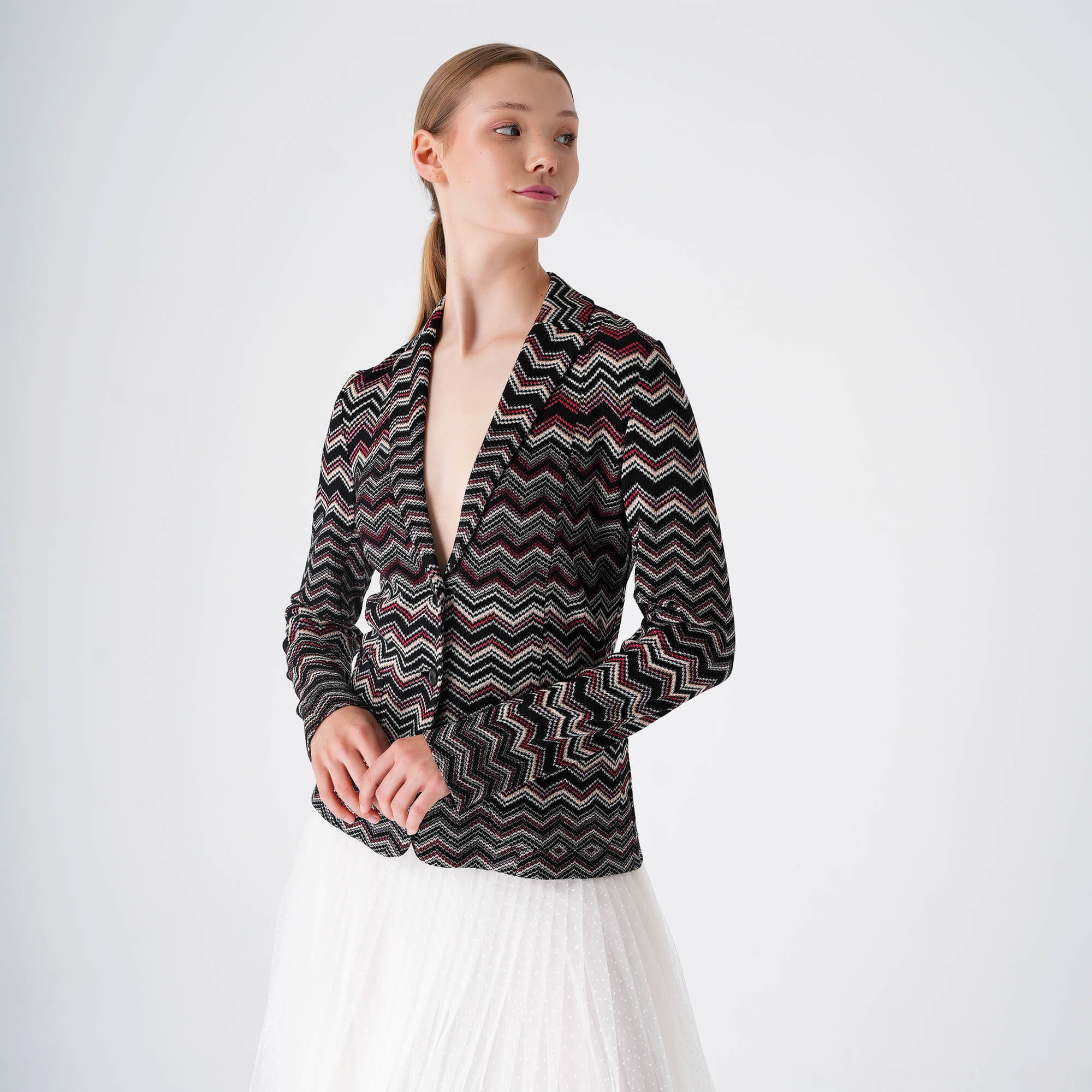 Missoni Mare - Black&Pink&Beige Zigzag Knitted Blazer Jacket 